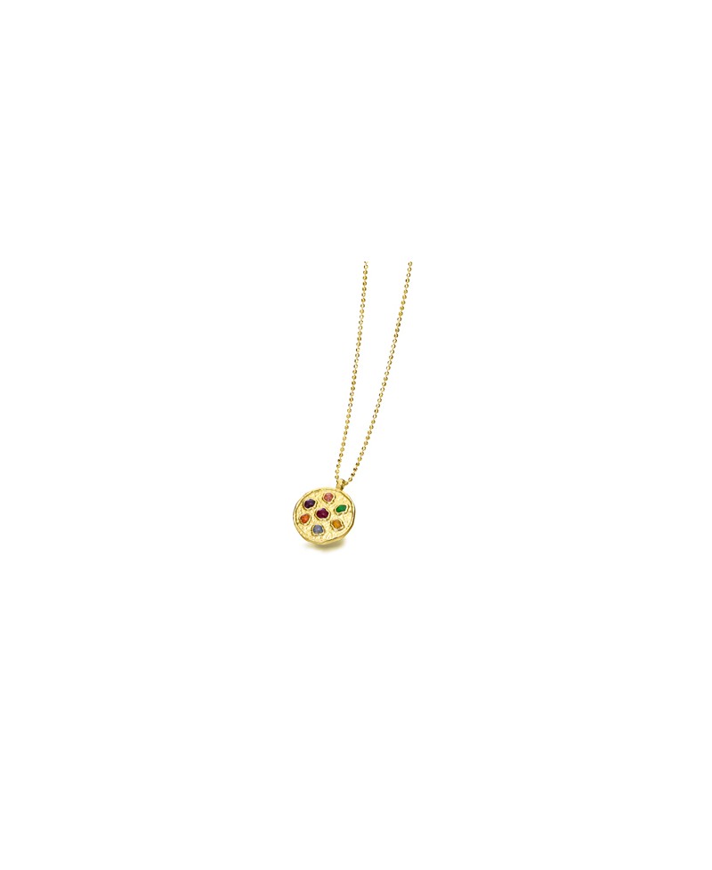 COLGANTE CHAPA REDONDA MULTIPIEDRA PLATA/ORO | Joyería Gimeno | Tu joyería de confianza en Valencia