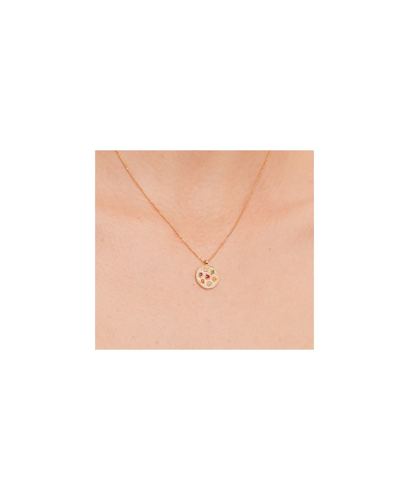 COLGANTE CHAPA REDONDA MULTIPIEDRA PLATA/ORO | Joyería Gimeno | Tu joyería de confianza en Valencia