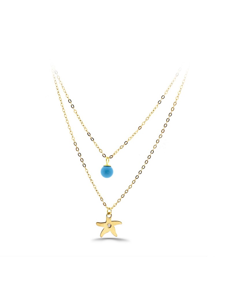 Cadena/gargantilla doble, oro y turquesa | Joyería Gimeno | Tu joyería de confianza en Valencia