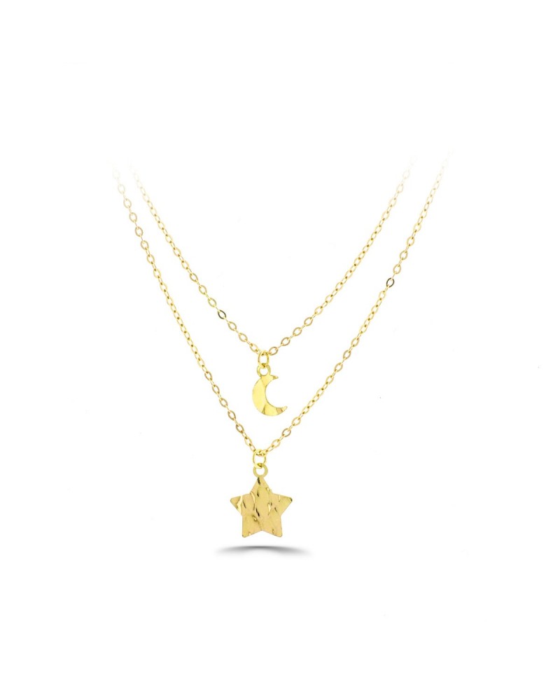 Collar gargantilla doble de oro amarillo con lu a y estrella | Joyería Gimeno | Tu joyería de confianza en Valencia