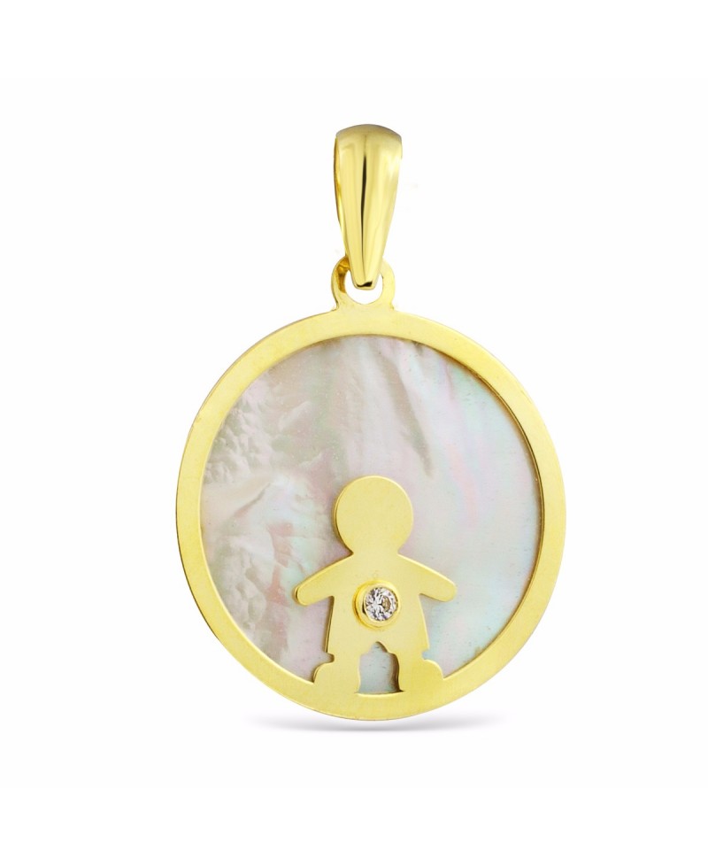 Colgante de oro con nacar con niño 17 mm | Joyería Gimeno | Tu joyería de confianza en Valencia