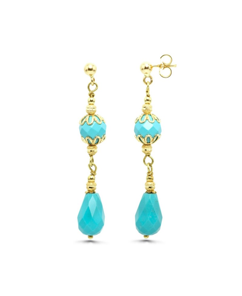 Pendientes largos de turquesa y oro | Joyería Gimeno | Tu joyería de confianza en Valencia