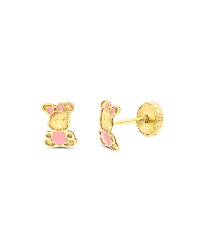 Pendiente de bebé  conejito con lazo rosa, 6mm | Joyería Gimeno | Tu joyería de confianza en Valencia