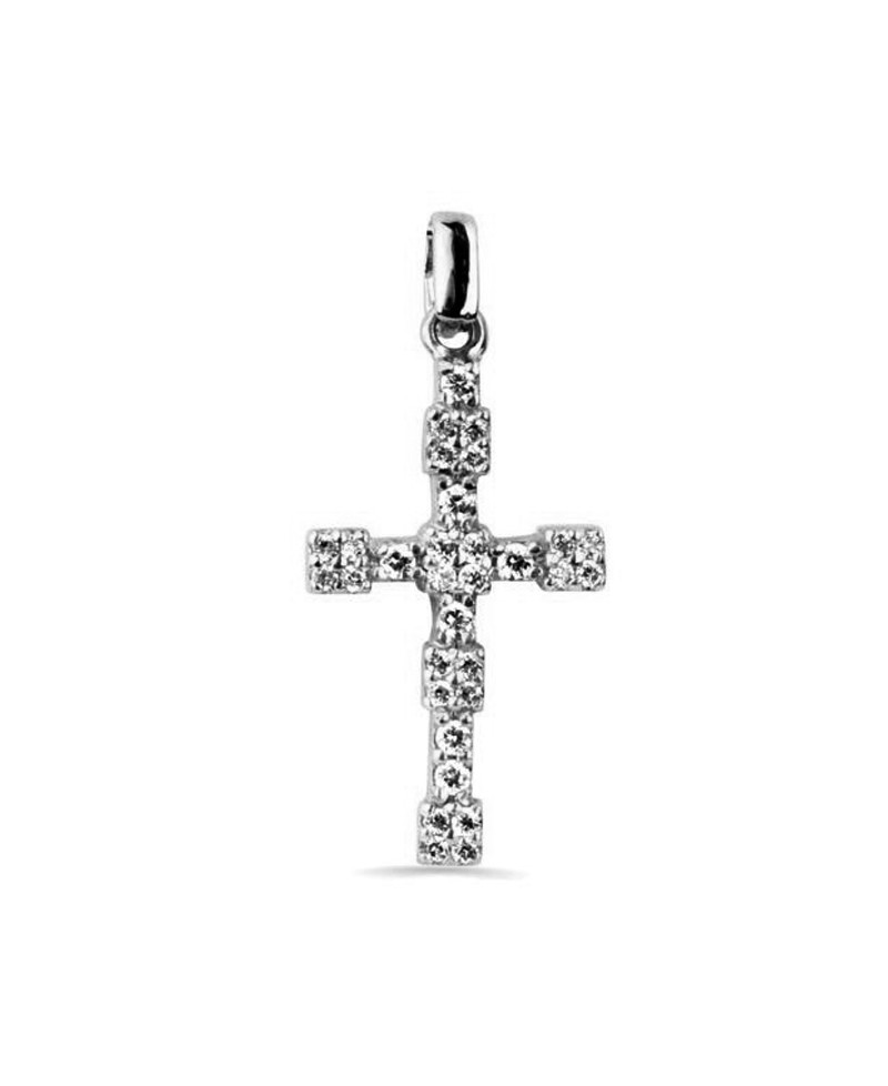 Cruz de oro blanco y circonitas 21mm | Joyería Gimeno | Tu joyería de confianza en Valencia