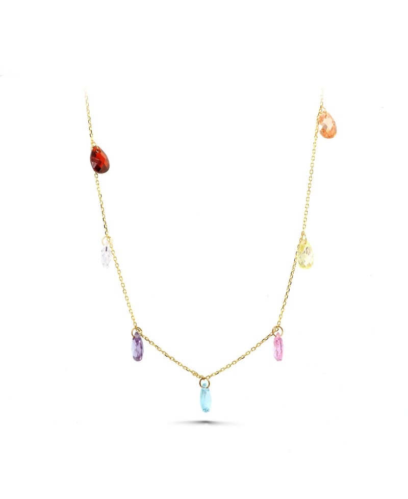 Collar de piedras multicolor en oro amarillo | Joyería Gimeno | Tu joyería de confianza en Valencia