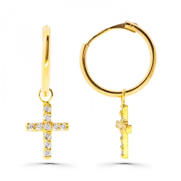 Pendientes de aro con cruz colgando | Joyería Gimeno | Tu joyería de confianza en Valencia