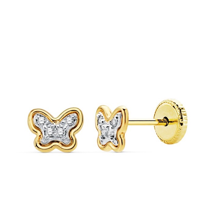Pendientes niña oro bicolor circonitas | Joyería Gimeno | Tu joyería de confianza en Valencia