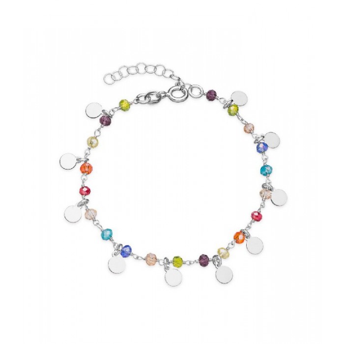 Pulsera de plata con discos y piedras de color | Joyería Gimeno | Tu joyería de confianza en Valencia