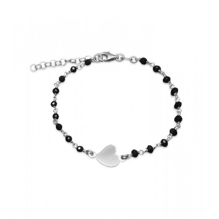 Pulsera de plata con corazón y piedras negras | Joyería Gimeno | Tu joyería de confianza en Valencia
