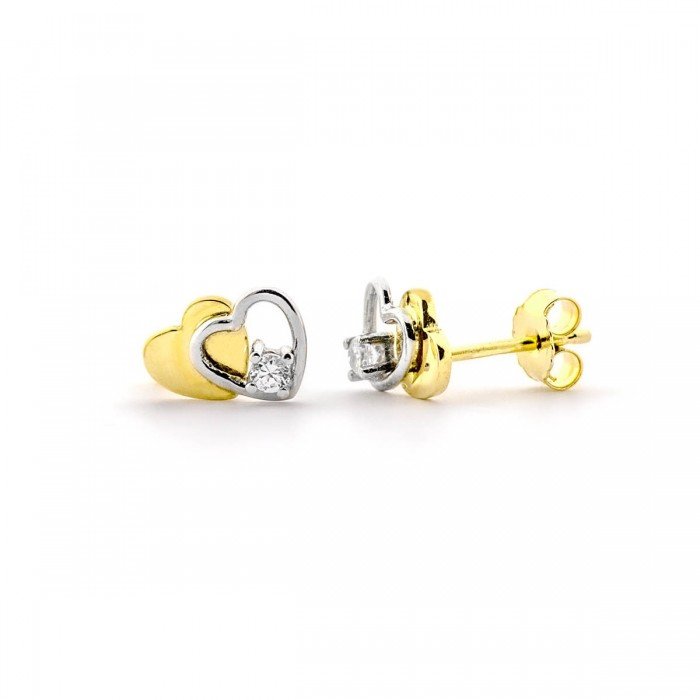 Pendiente doble corazón doble, con circonita | Joyería Gimeno | Tu joyería de confianza en Valencia