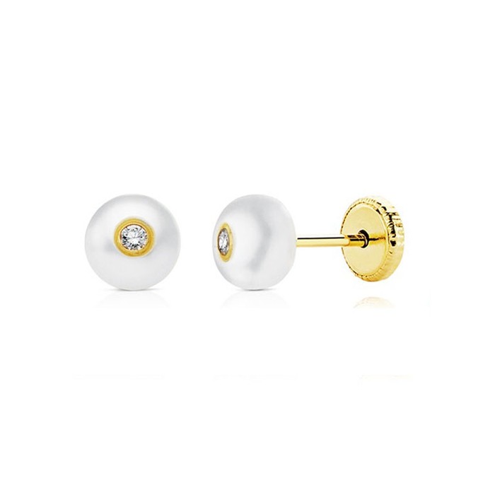 Pendientes de Perla con Circonita central | Joyería Gimeno | Tu joyería de confianza en Valencia