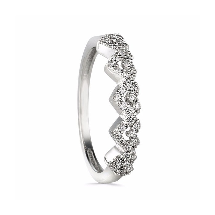 Anillo de oro blanco y corazones, circonitas | Joyería Gimeno | Tu joyería de confianza en Valencia