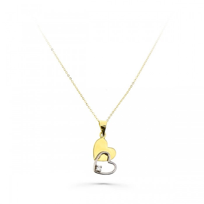 Colgante,  Bicolor de 2 corazones mas cadena | Joyería Gimeno | Tu joyería de confianza en Valencia