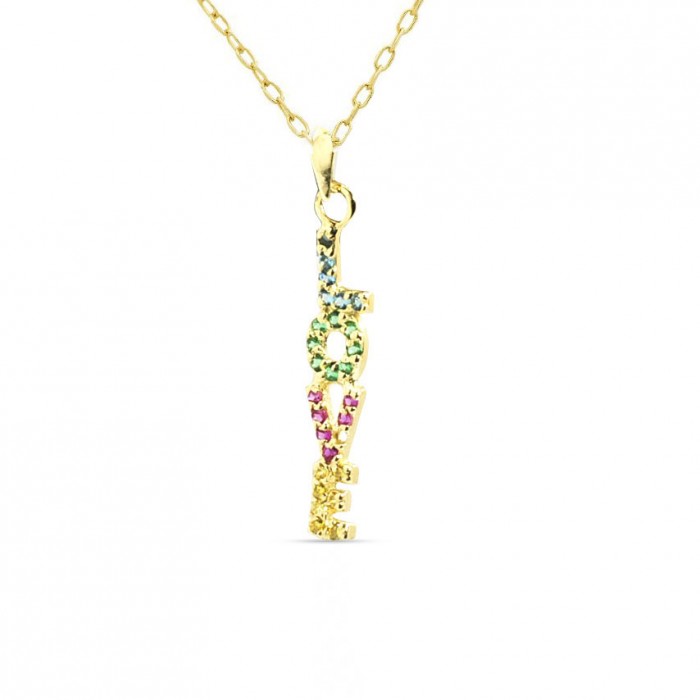 Gargantilla LOVE oro, piedras colores | Joyería Gimeno | Tu joyería de confianza en Valencia