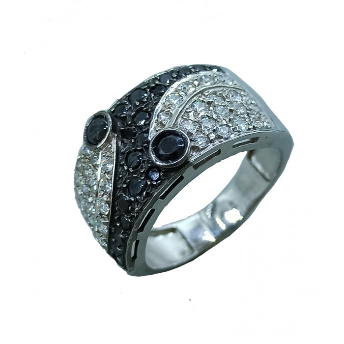 Anillo oro blanco circonita negra y blanco | Joyería Gimeno | Tu joyería de confianza en Valencia