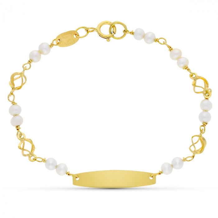 Pulsera de bebe con 2 perlas y jaula | Joyería Gimeno | Tu joyería de confianza en Valencia