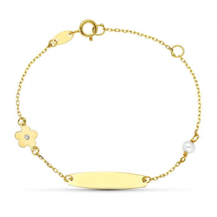 Pulsera de bebe con flor y perla | Joyería Gimeno | Tu joyería de confianza en Valencia