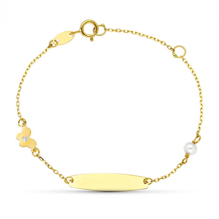 Pulsera de bebe con mariposa y perla | Joyería Gimeno | Tu joyería de confianza en Valencia