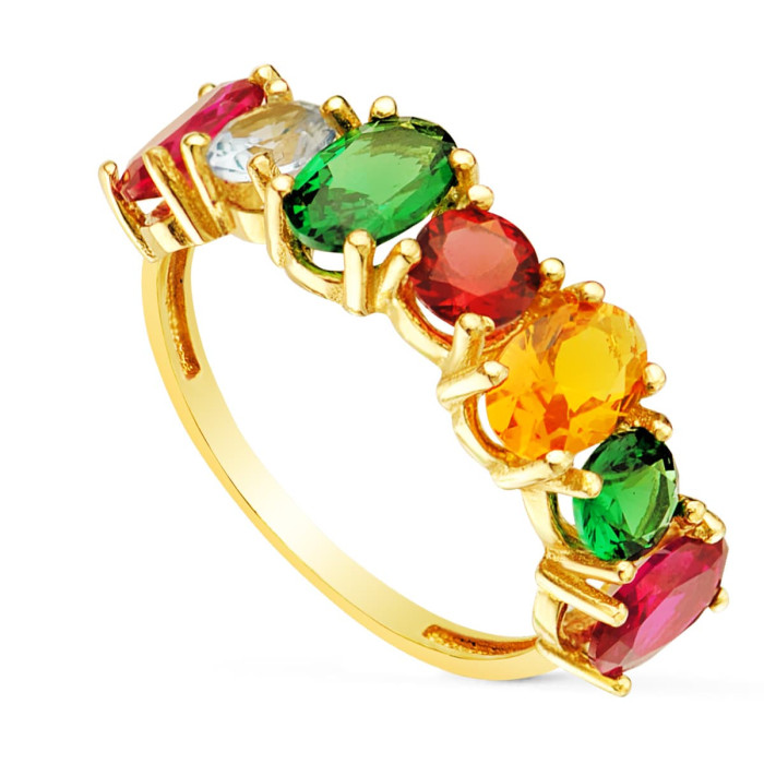 Anillo oro amarillo - piedras de colores | Joyería Gimeno | Tu joyería de confianza en Valencia