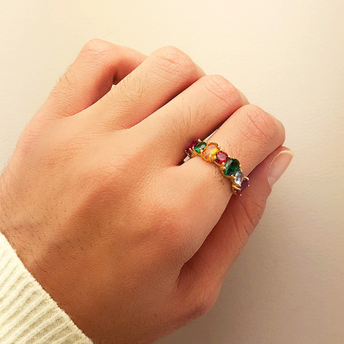 Anillo oro amarillo - piedras de colores | Joyería Gimeno | Tu joyería de confianza en Valencia