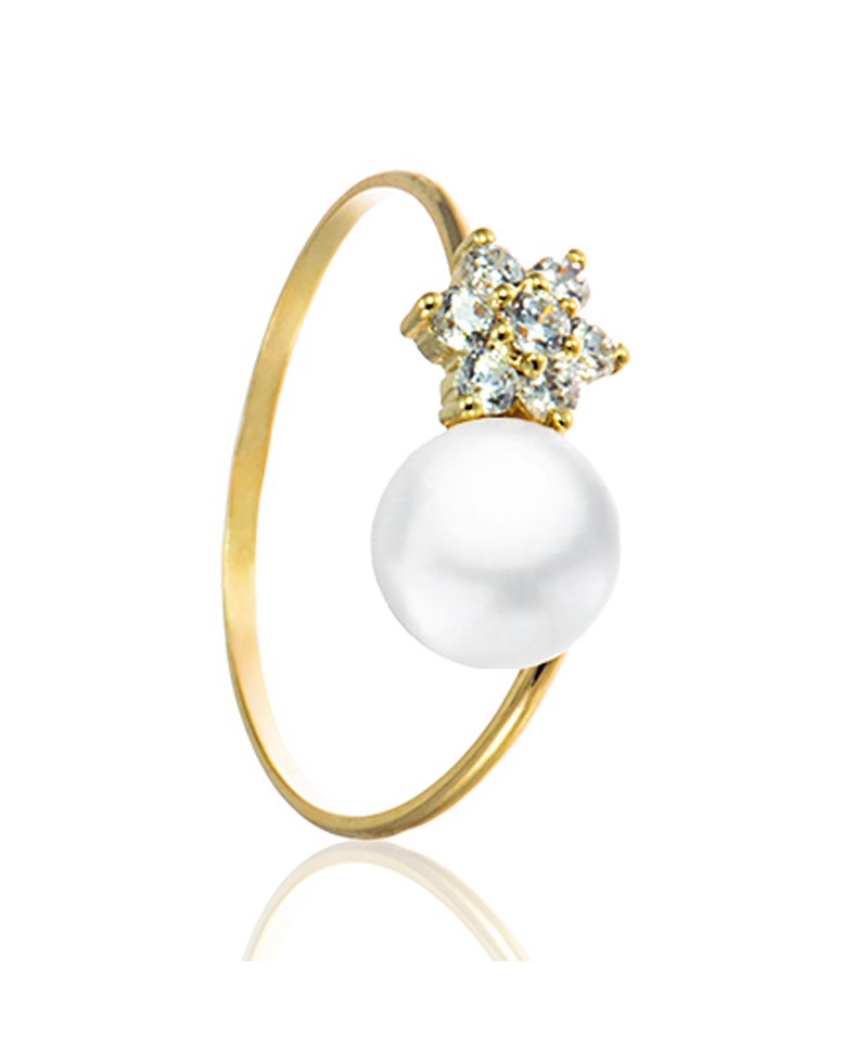 Anillo oro amarillo chica roseton-perla | Joyería Gimeno | Tu joyería de confianza en Valencia