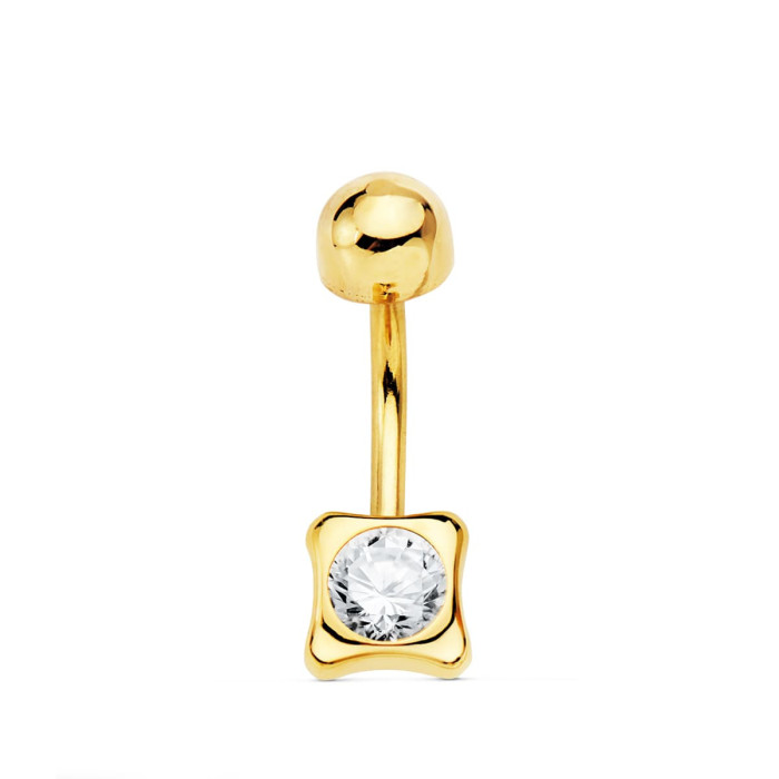 18k Piercing Ombligo Oro Amarillo Chaton Cuadrado 5x5 Mm Cierre 4.5 Mm | Joyería Gimeno | Tu joyería de confianza en Valencia