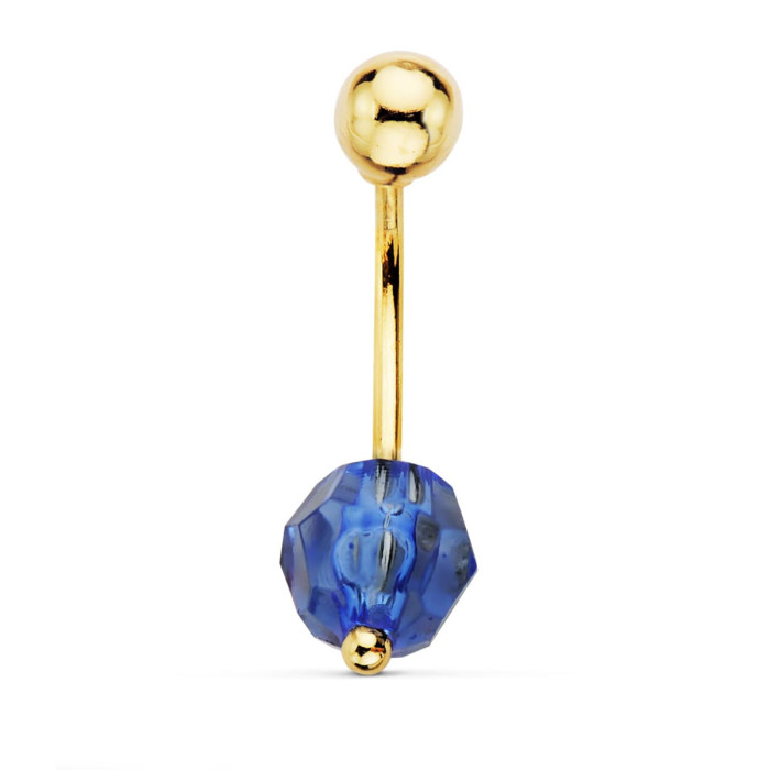 18k Piercing Ombligo Oro Amarillo Bola Azul 8 Mm Y Bola Lisa 5 Mm | Joyería Gimeno | Tu joyería de confianza en Valencia