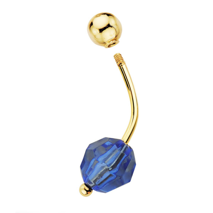 18k Piercing Ombligo Oro Amarillo Bola Azul 8 Mm Y Bola Lisa 5 Mm | Joyería Gimeno | Tu joyería de confianza en Valencia