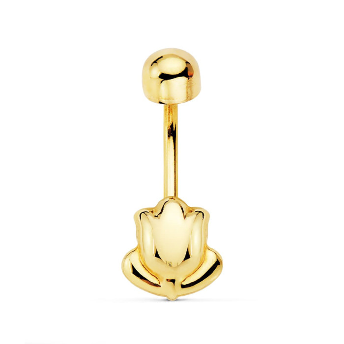 18k Piercing Ombligo Oro Amarillo Flor De Lis 8x8 Mm Cierre Bola 4 Mm | Joyería Gimeno | Tu joyería de confianza en Valencia