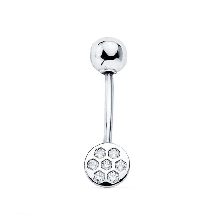 18k Piercing Ombligo Oro Blanco Redondo Circonitas 6 Mm Cierre Bola Lisa 5 Mm | Joyería Gimeno | Tu joyería de confianza en Valencia