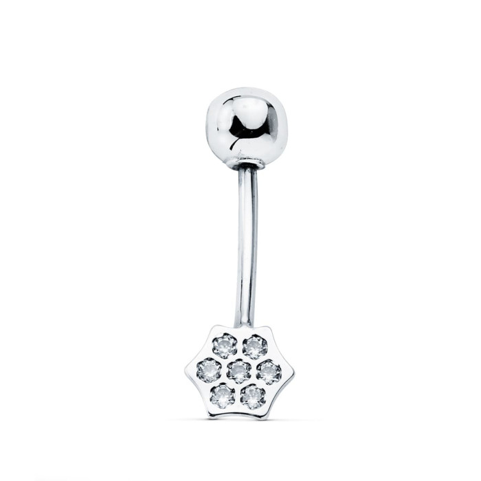 18k Piercing Ombligo Oro Blanco Flor Circonitas 22x5 Mm | Joyería Gimeno | Tu joyería de confianza en Valencia