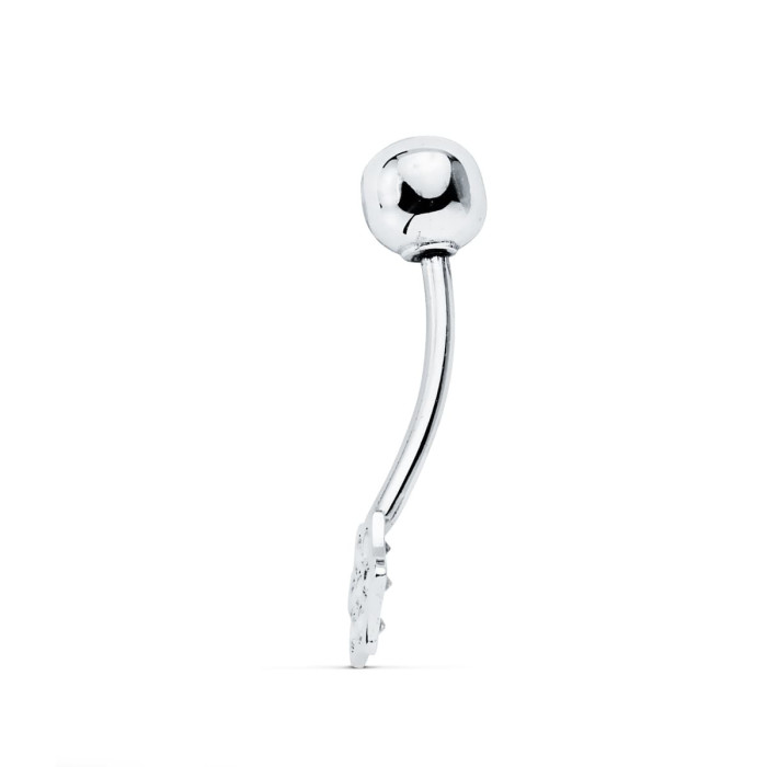 18k Piercing Ombligo Oro Blanco Flor Circonitas 22x5 Mm | Joyería Gimeno | Tu joyería de confianza en Valencia