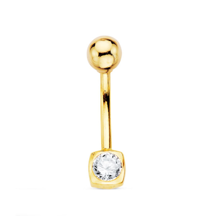 18k Piercing Ombligo O.amarillo Chaton Cuadrado 4x4 Mm Cierre Bola Lisa 4 Mm | Joyería Gimeno | Tu joyería de confianza en Valencia