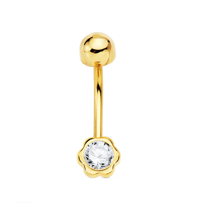 18k Piercing Ombligo Oro Amarillo Chaton Flor 5x5 Mm Cierre Bola Lisa 4.5 Mm | Joyería Gimeno | Tu joyería de confianza en Valencia