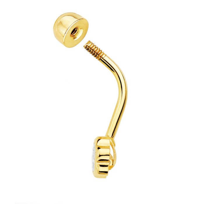 18k Piercing Ombligo Oro Amarillo Chaton Flor 5x5 Mm Cierre Bola Lisa 4.5 Mm | Joyería Gimeno | Tu joyería de confianza en Valencia