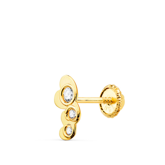 18k Piercing Oreja Oro Amarillo Tres Corazones Con Circonitas 7x3 Mm (3 Unid. Min.) | Joyería Gimeno | Tu joyería de confianza en Valencia