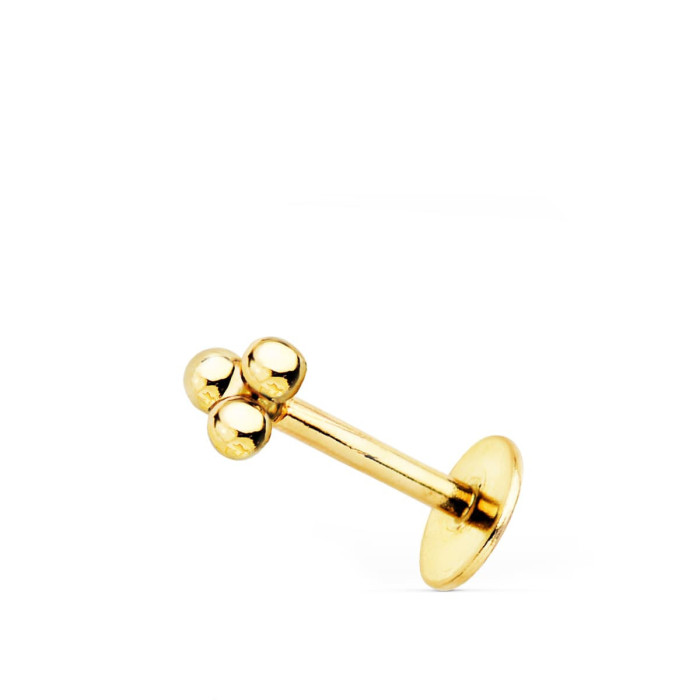18k Piercing Oreja Oro Amarillo Piramide Tres Bolitas 4x3.5 Mm ( Unidad ) | Joyería Gimeno | Tu joyería de confianza en Valencia