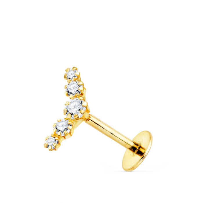 18k Piercing Oreja Oro Amarillo 5 Circonitas En Garras 10x3 Mm ( Unidad ) | Joyería Gimeno | Tu joyería de confianza en Valencia