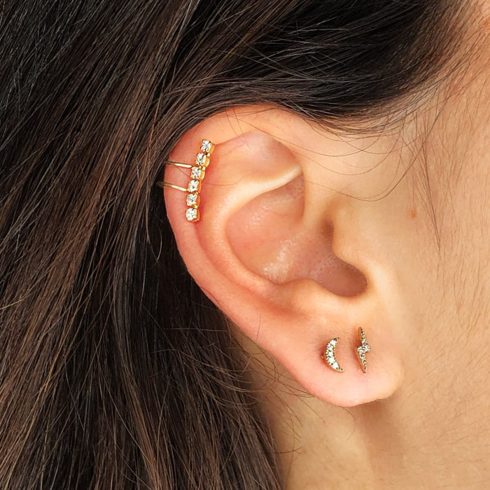 18k Pendientes Ear Cuff Cartilago Oreja Oro Amarillo Circonitas 15 Mm Alto | Joyería Gimeno | Tu joyería de confianza en Valencia