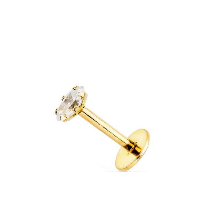18k Piercing De Oreja Oro Amarillo Con Circonita 4 X 2 Mm. Cierre Rosca | Joyería Gimeno | Tu joyería de confianza en Valencia