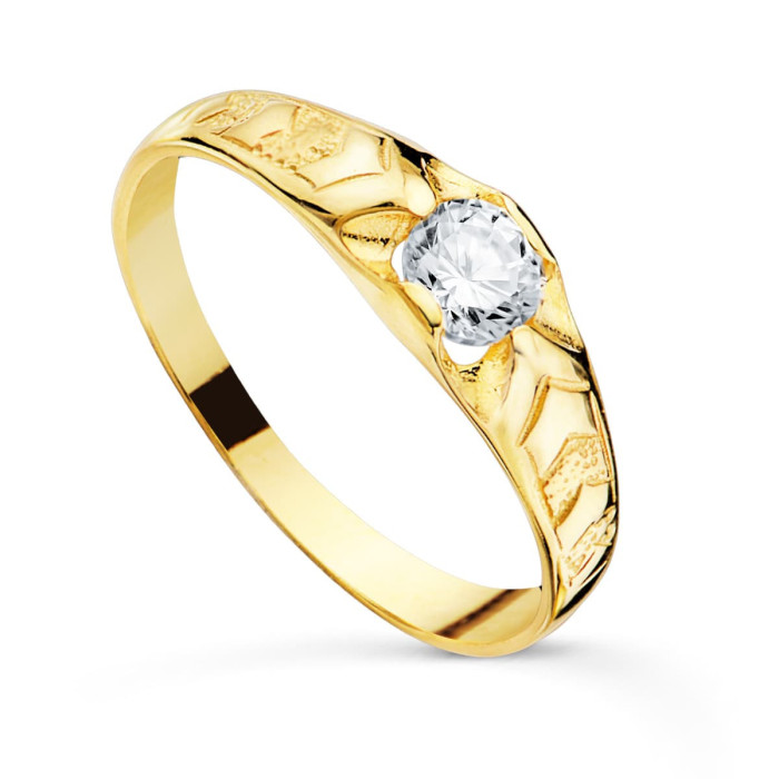 18k Solitario Oro Amarillo Cadete Macizo Brillo Circonita 4.2 Mm Ancho 5 Mm | Joyería Gimeno | Tu joyería de confianza en Valencia