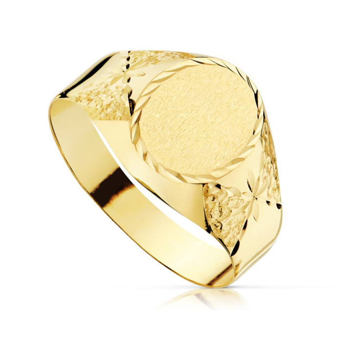 18k Sortija Sello Oro Amarillo Cadete Tallado Hueco | Joyería Gimeno | Tu joyería de confianza en Valencia