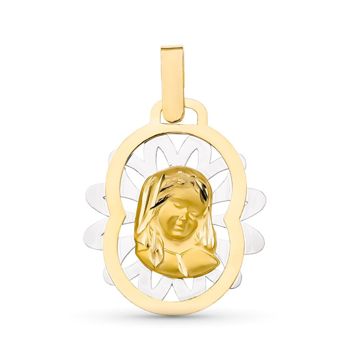 18k Medalla Oro Bicolor Virgen NiÑa 22x19 Mm | Joyería Gimeno | Tu joyería de confianza en Valencia