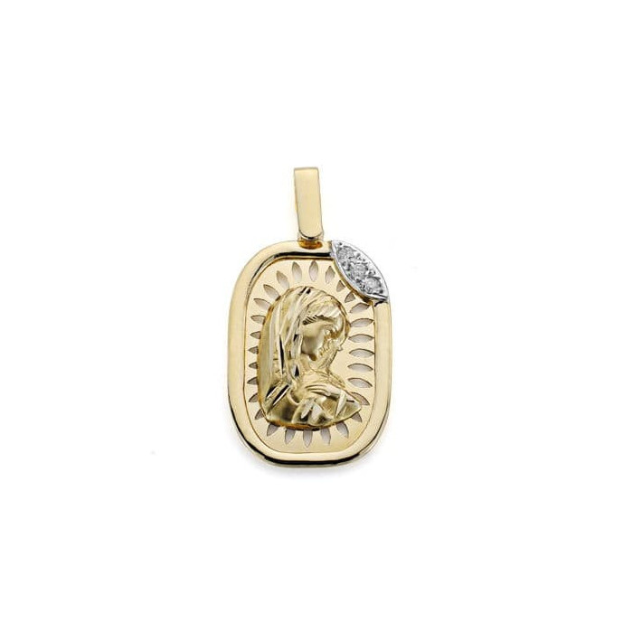 18k Medalla Oro Amarillo Diamantes Talla Brillante 0.054  Qts. 24x15 Mm | Joyería Gimeno | Tu joyería de confianza en Valencia