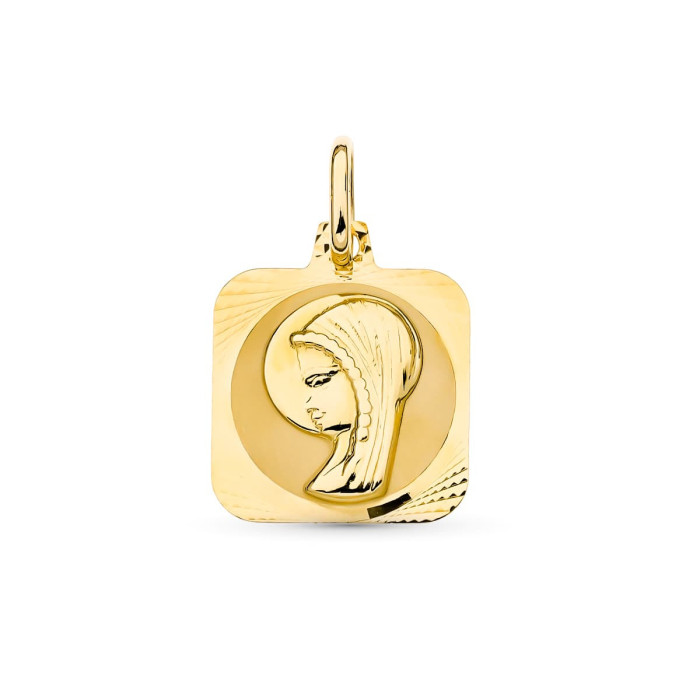 18k Medalla Oro Amarillo Virgen NiÑa Cuadrado. 16x13 Mm | Joyería Gimeno | Tu joyería de confianza en Valencia