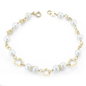 18k Pulsera Comunion Perla...