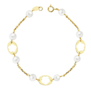 18k Pulsera Comunion Perla...