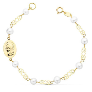 18k Pulsera Comunion Perla...