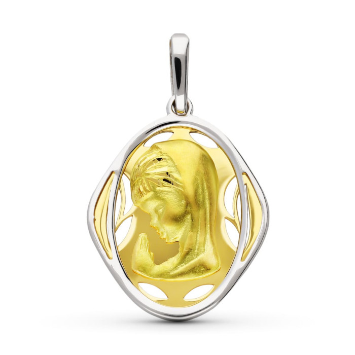 18k Medalla Oro Bicolor Virgen NiÑa 21x17 Mm | Joyería Gimeno | Tu joyería de confianza en Valencia