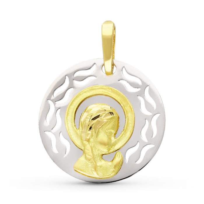 18k Medalla Oro Bicolor Virgen NiÑa 17 Mm | Joyería Gimeno | Tu joyería de confianza en Valencia